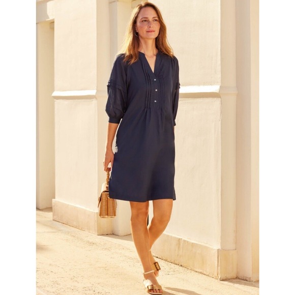 J. McLaughlin Pullover Sabina Cotton Dress Size S Pleated Balloon Sleeves Navy